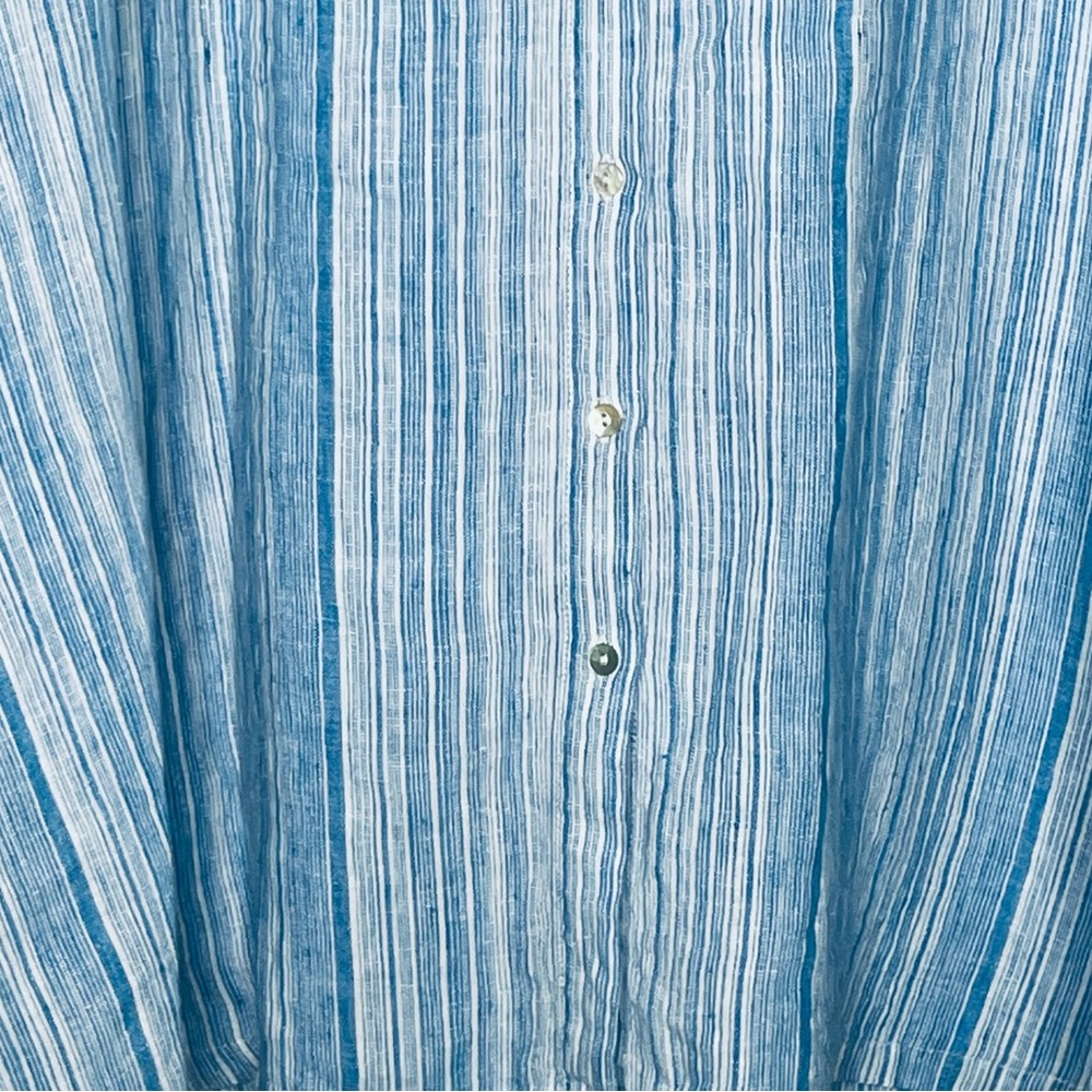 Tahari Plus 100% Linen Collar Shirt Dress Light Blue stripe button up 2X pockets - Picture 10 of 16